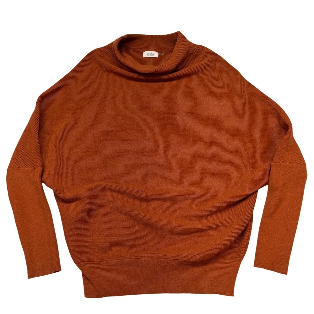 Bluivy Burnt Orange Ribbed Cowl Neck Oversized Batwing Sweater W00222 ML
